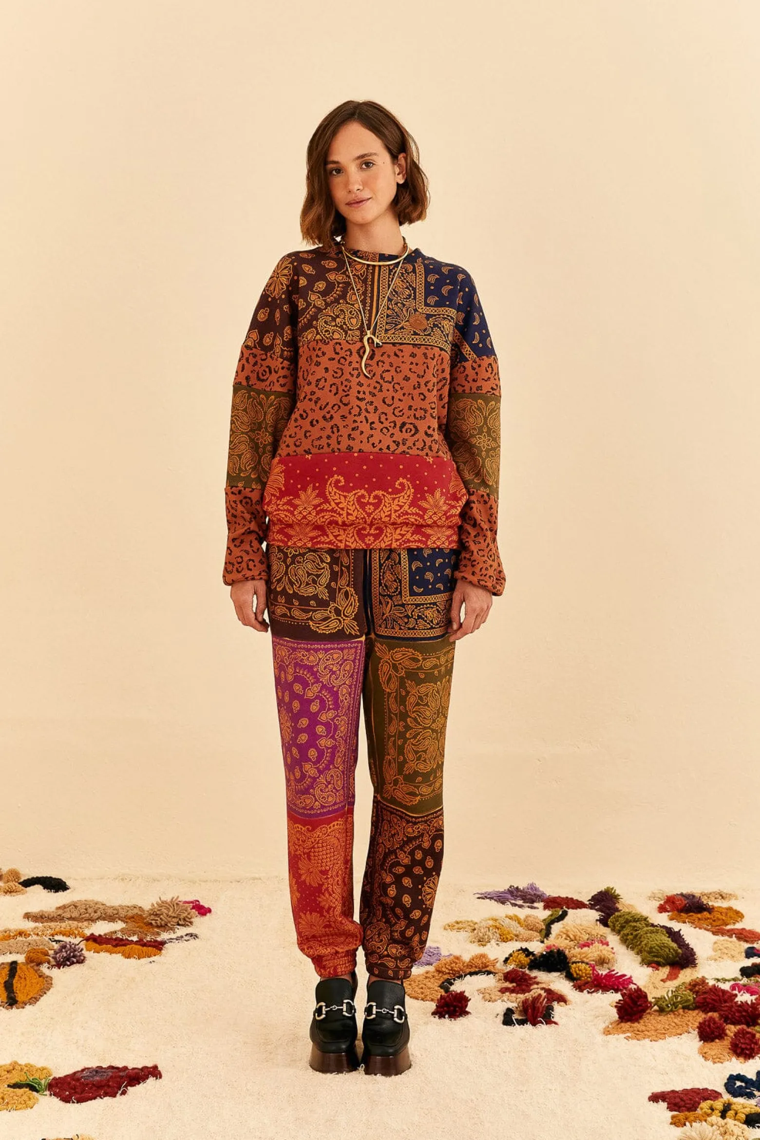 BANDANA DREAM MIXED LEOPARD TEXTURE SWEATSHIRT