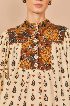 BEIGE AINIKA FLORAL LONG SLEEVE BLOUSE