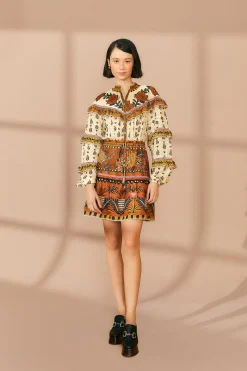  BEIGE AINIKA FLORAL RUFFLE MINI DRESS