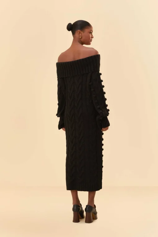  BLACK BRAIDED MIDI SWEATER DRESS