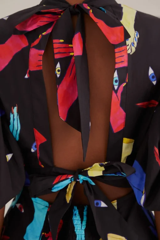 BLACK COLORFUL TOGETHER SHORT SLEEVE MIDI DRESS
