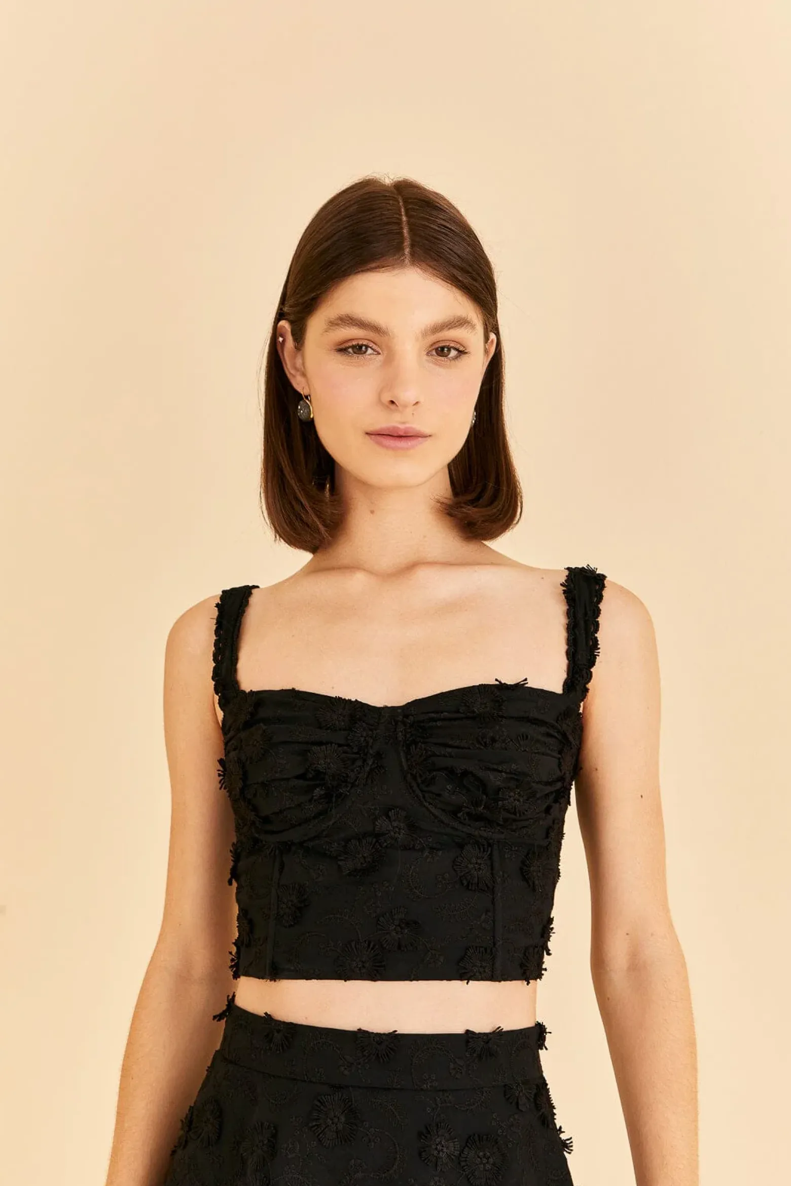 BLACK 3D FLOWER CORSET CROP TOP