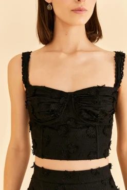 BLACK 3D FLOWER CORSET CROP TOP