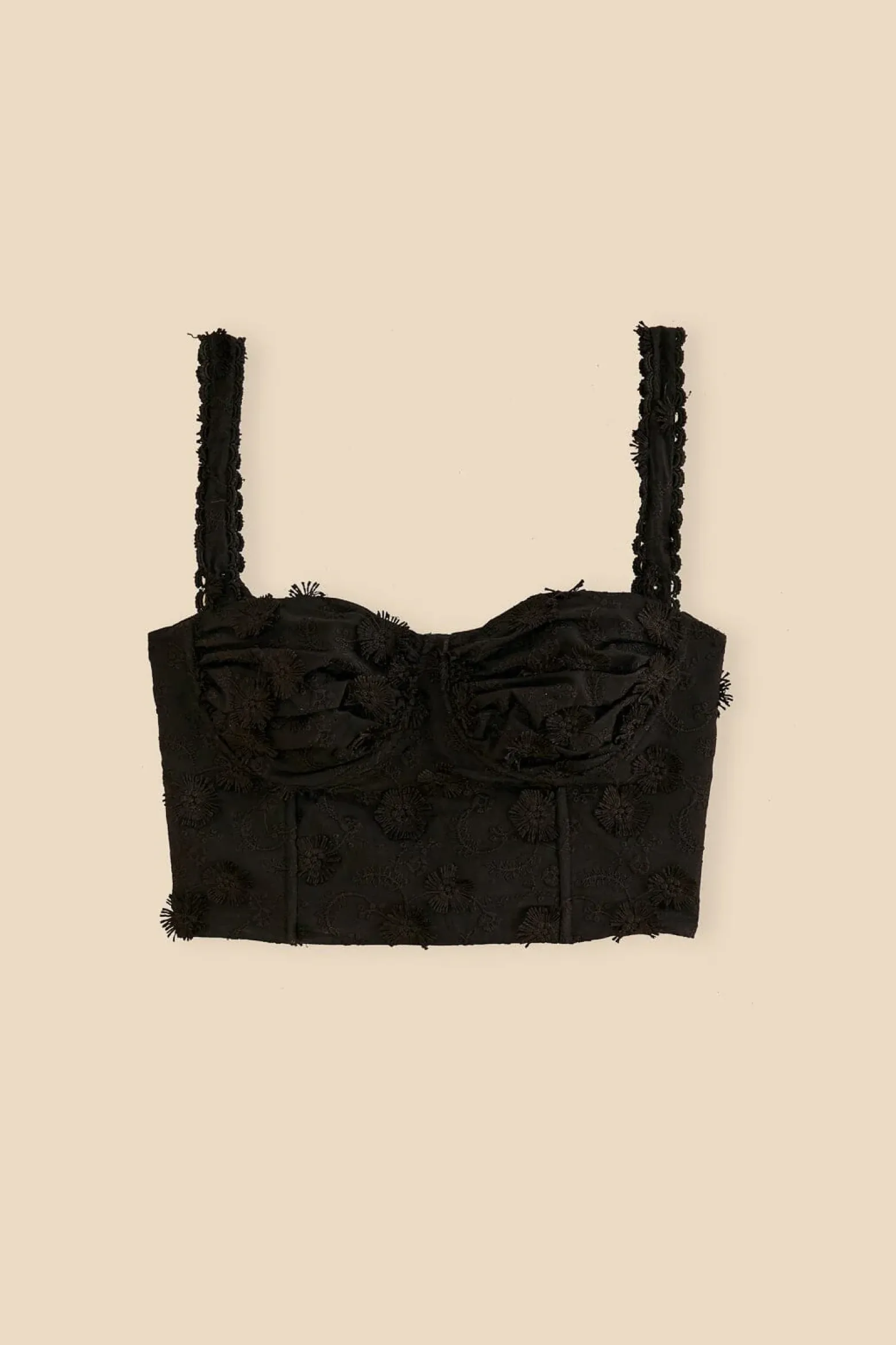 BLACK 3D FLOWER CORSET CROP TOP
