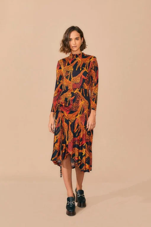  BLACK GIRAFFES SLIT MIDI DRESS