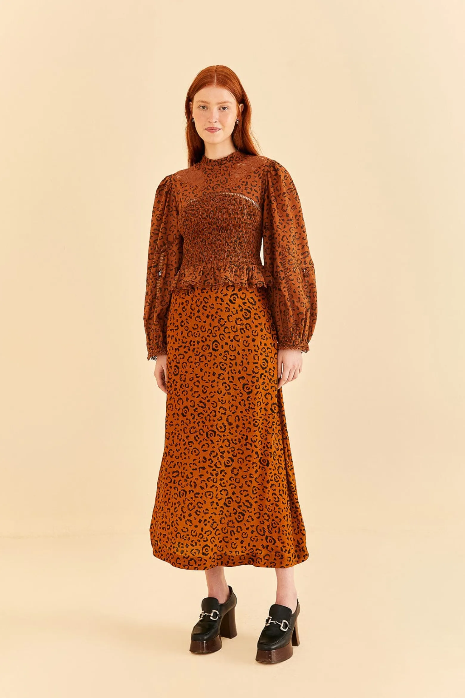 BLACK LEOPARDS TEXTURE MIDI SKIRT