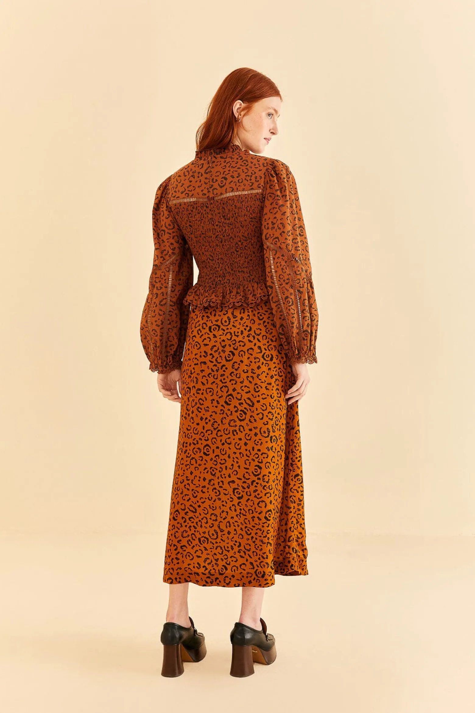 BLACK LEOPARDS TEXTURE MIDI SKIRT