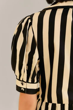  BLACK MIXED STRIPES SHORT SLEEVE MINI DRESS