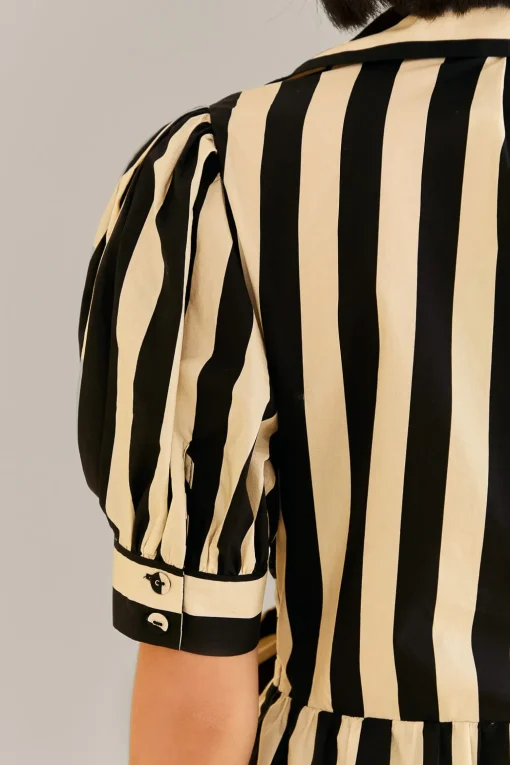  BLACK MIXED STRIPES SHORT SLEEVE MINI DRESS