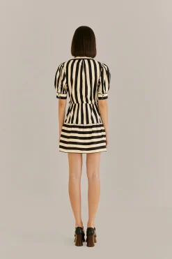  BLACK MIXED STRIPES SHORT SLEEVE MINI DRESS