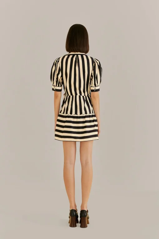  BLACK MIXED STRIPES SHORT SLEEVE MINI DRESS