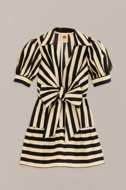  BLACK MIXED STRIPES SHORT SLEEVE MINI DRESS