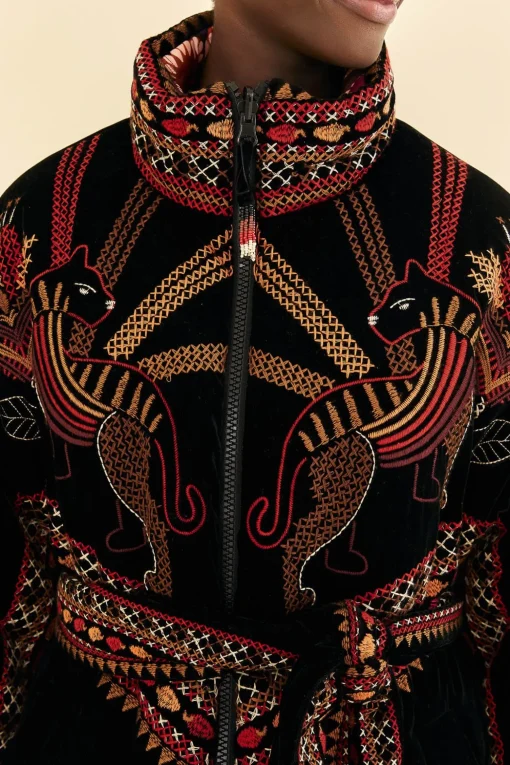  BLACK NATURE BEAUTY EMBROIDERED PUFFER JACKET