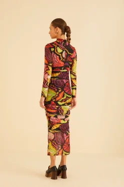  BLACK PSYCHEDELIC GARDEN TULLE MIDI DRESS