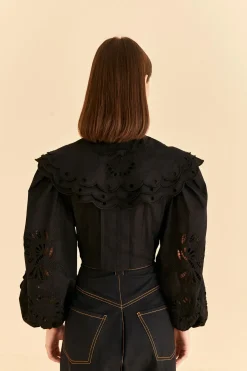  BLACK RICHELIEU BIG COLLAR BLOUSE