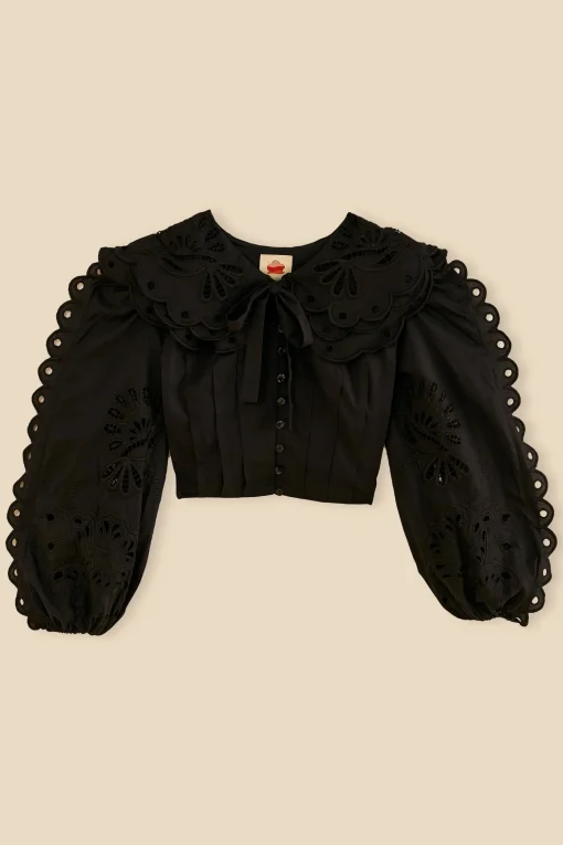  BLACK RICHELIEU BIG COLLAR BLOUSE