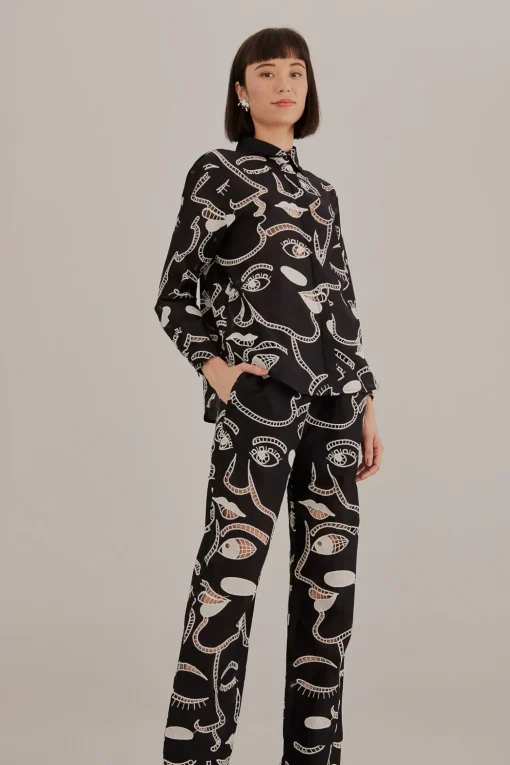  BLACK RICHELIEU FACES PANTS
