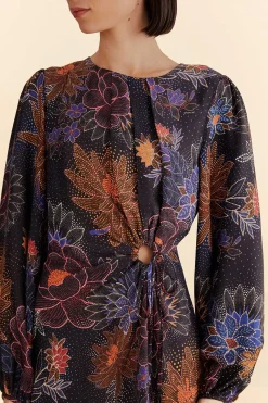  BLACK SPARKLE FLOWERS MINI DRESS