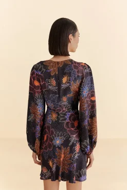  BLACK SPARKLE FLOWERS MINI DRESS