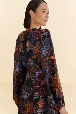  BLACK SPARKLE FLOWERS MINI DRESS