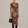  BLACK STITCHED FLOWERS LENZING™ ECOVERO™ VISCOSE MIDI DRESS