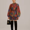  BLACK STITCHED FLOWERS LONG SLEEVE MINI DRESS