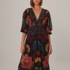  BLACK STITCHED GARDEN SHORT SLEEVE MAXI DRESS