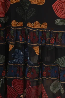  BLACK STITCHED GARDEN SHORT SLEEVE MAXI DRESS