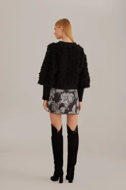  BLACK TEXTURED V NECK CARDIGAN