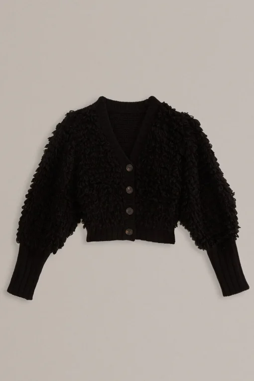  BLACK TEXTURED V NECK CARDIGAN