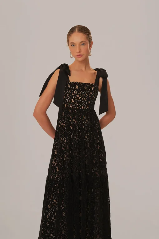  BLACK VELVET LACE SLEEVELESS MAXI DRESS