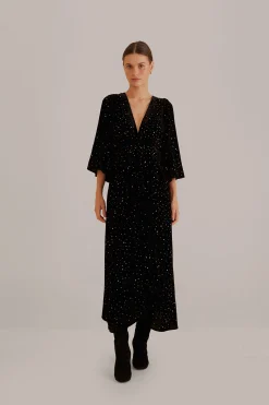  BLACK VELVET  SHORT SLEEVE MIDI DRESS