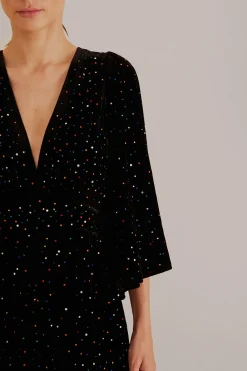  BLACK VELVET  SHORT SLEEVE MIDI DRESS