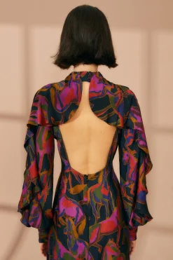 BLACK WILD HORSES BACKLESS MINI DRESS