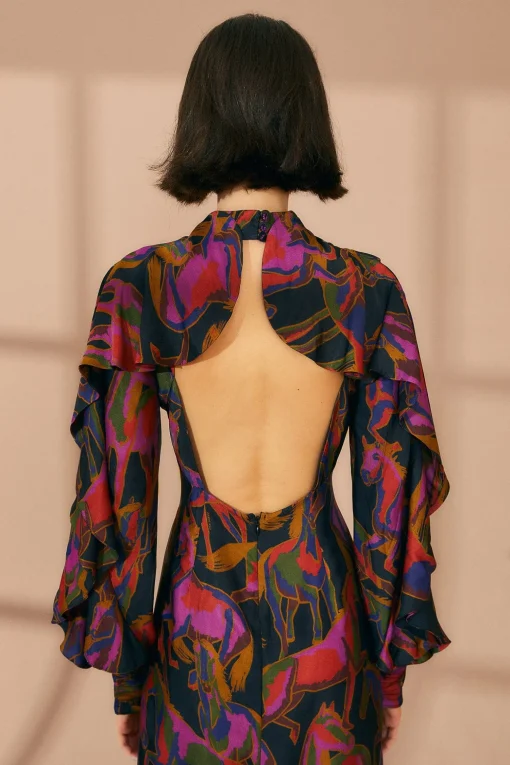  BLACK WILD HORSES BACKLESS MINI DRESS