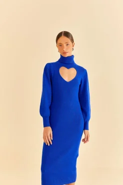  BLUE HEART NECKLINE KNIT DRESS