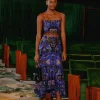  BLUE MARTINA SCARF BEADED MIDI SKIRT