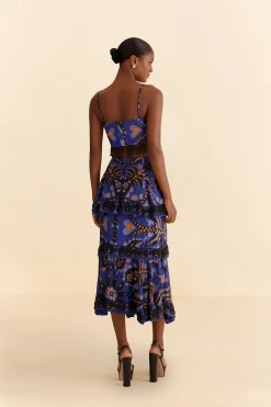  BLUE MARTINA SCARF BEADED MIDI SKIRT
