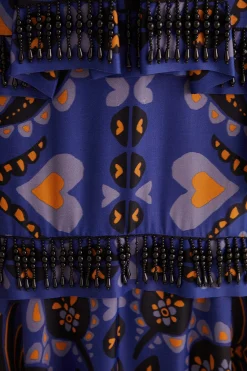  BLUE MARTINA SCARF BEADED MIDI SKIRT