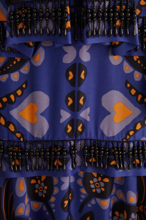  BLUE MARTINA SCARF BEADED MIDI SKIRT
