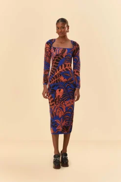  BLUE TROPICAL GOLD LONG SLEEVE DRESS