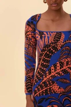 BLUE TROPICAL GOLD LONG SLEEVE DRESS