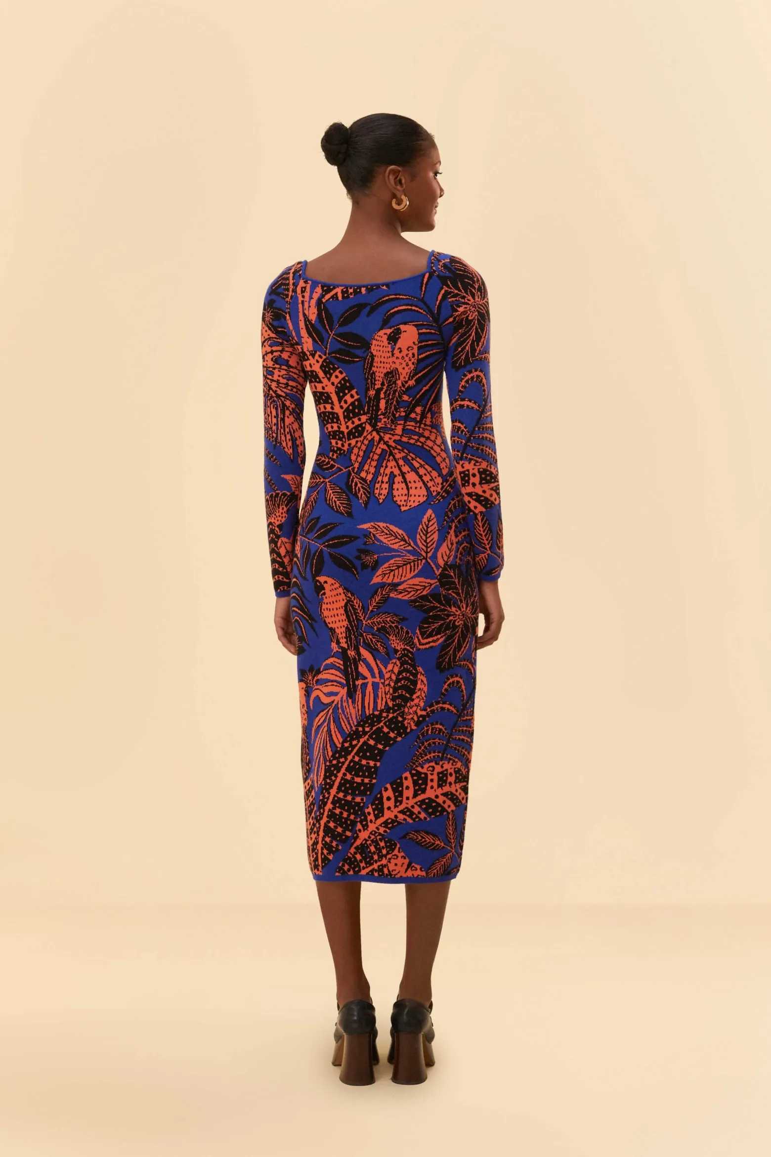 BLUE TROPICAL GOLD LONG SLEEVE DRESS