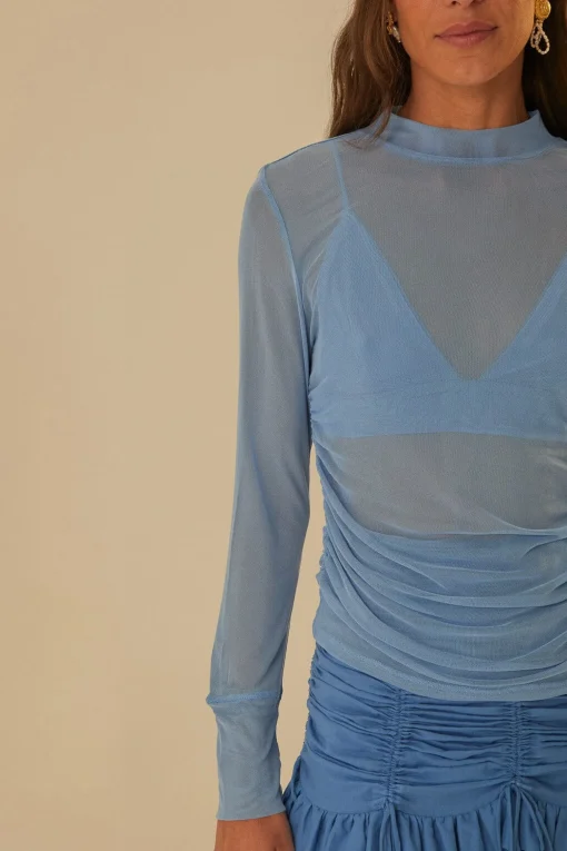  BLUE TULLE LONG SLEEVED BLOUSE