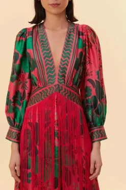  BLUSH FLORAL YARD FRINGE MAXI DRESS
