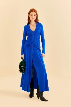  BRIGHT BLUE LONG SLEEVE MIDI DRESS