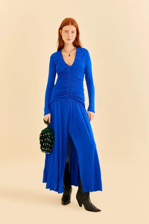  BRIGHT BLUE LONG SLEEVE MIDI DRESS