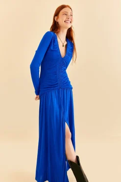  BRIGHT BLUE LONG SLEEVE MIDI DRESS