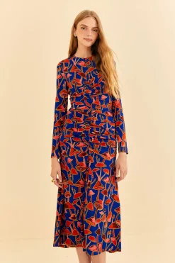  BRIGHT BLUE MUSHROOM SKETCH LENZING™ ECOVERO™ VISCOSE MIDI DRESS