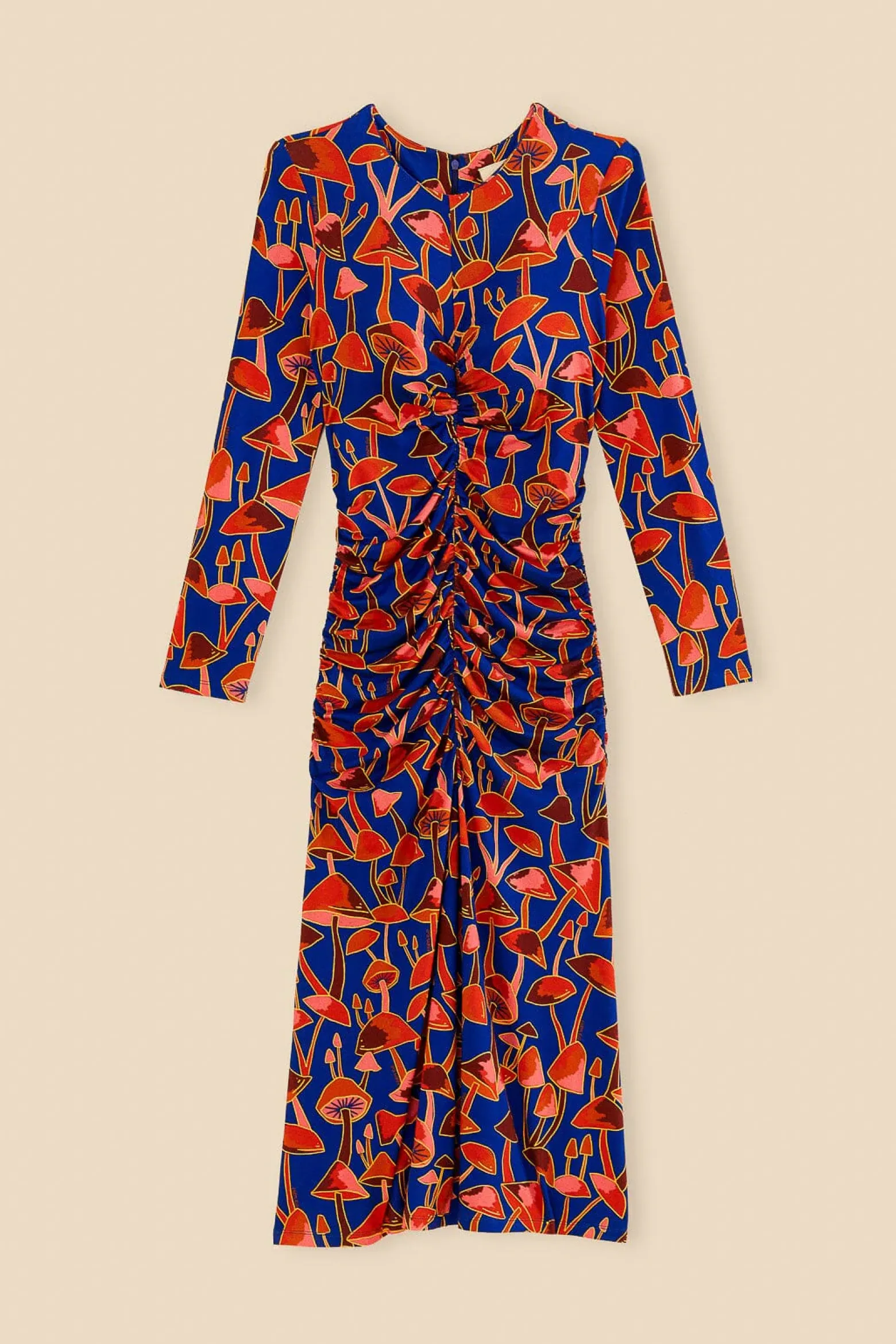 BRIGHT BLUE MUSHROOM SKETCH LENZING™ ECOVERO™ VISCOSE MIDI DRESS